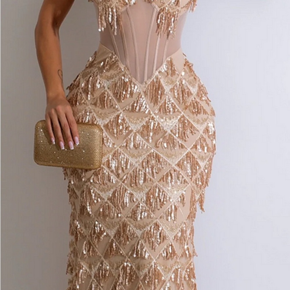 Elegant Sequin Fringe Dress in Gold
